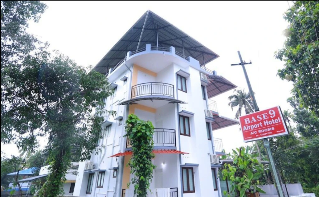 Exterior facade and entrance of Base9 Airport Hotel in Cochin Airport