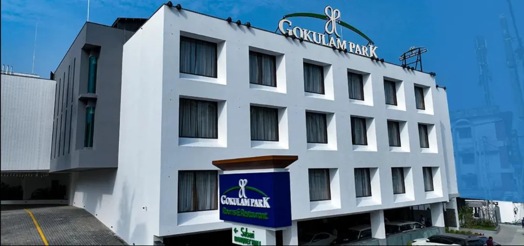 Exterior facade and entrance of Gokulam Park Guruvayur in Guruvayur