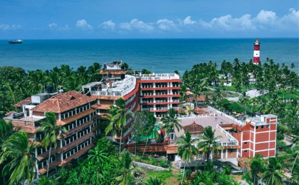 Exterior facade and entrance of Sagara Beach Resort in Kovalam