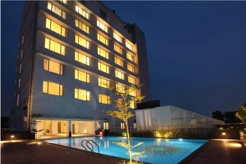Exterior facade and entrance of Monsoon Empress in Kochi
