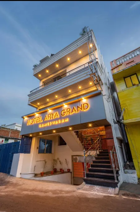 Hotel Arya Grand exterior facade in Rameshwaram