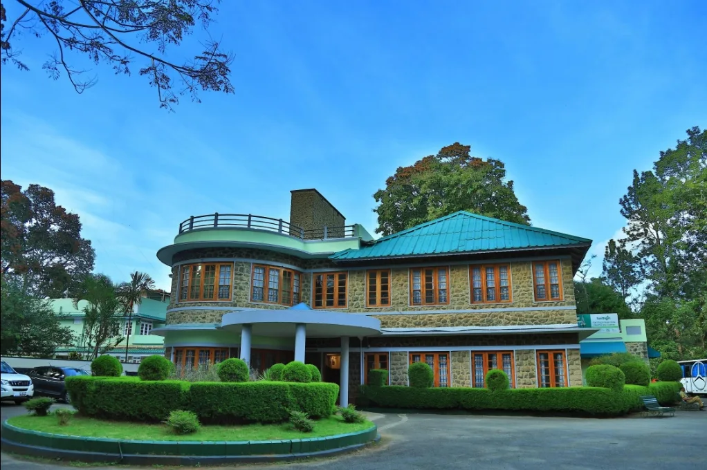 Exterior facade and entrance of KTDC Aranya Nivas in Thekkady