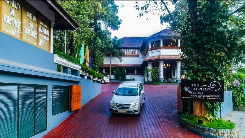 Exterior facade and entrance of The Elephant Court Thekkady in Thekkady