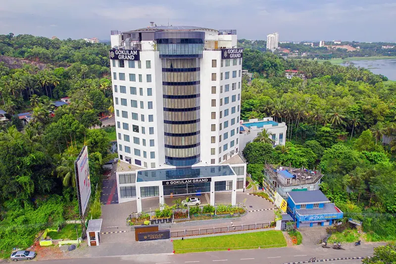 Gokulam Grand swimming pool and atrium