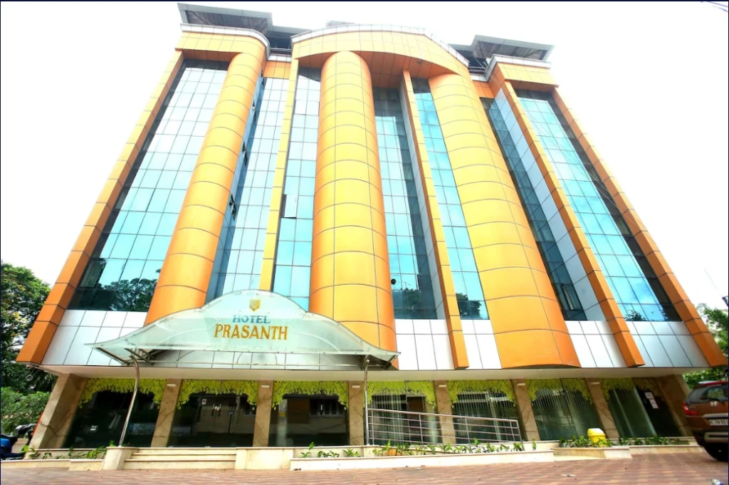 Exterior facade and entrance of Hotel Prasanth in Trivandrum