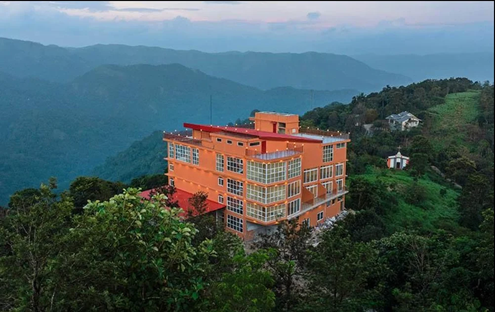 Exterior facade and entrance of Pagoda Plantation Resort Panchalimedu in Vagamon