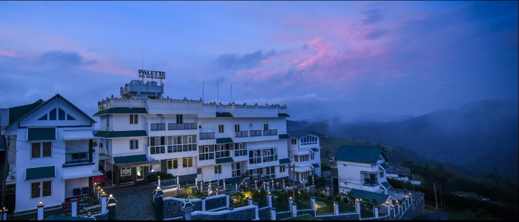 Exterior facade and entrance of Palette Hill View Resort in Vagamon